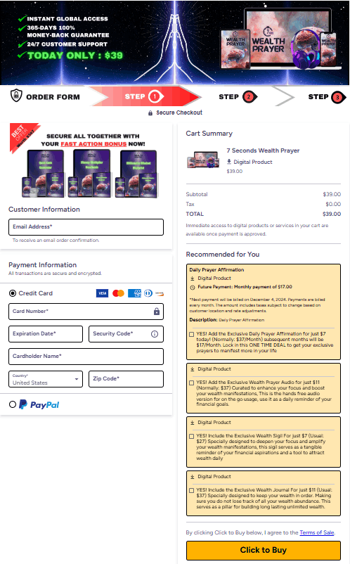 7 Seconds Wealth Prayer Checkout Page